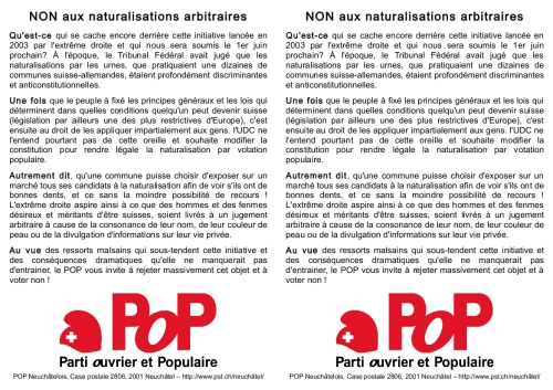 Tract - NON aux naturalisations arbitraires
